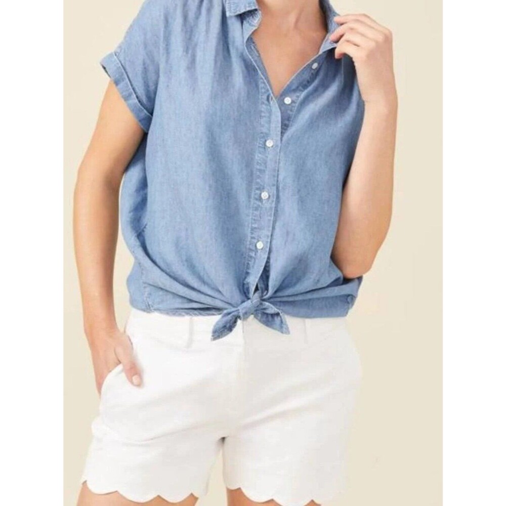 J. Mclaughlin Light Blue Alondra Linen Blend Button Down Oversized Shirt Size M